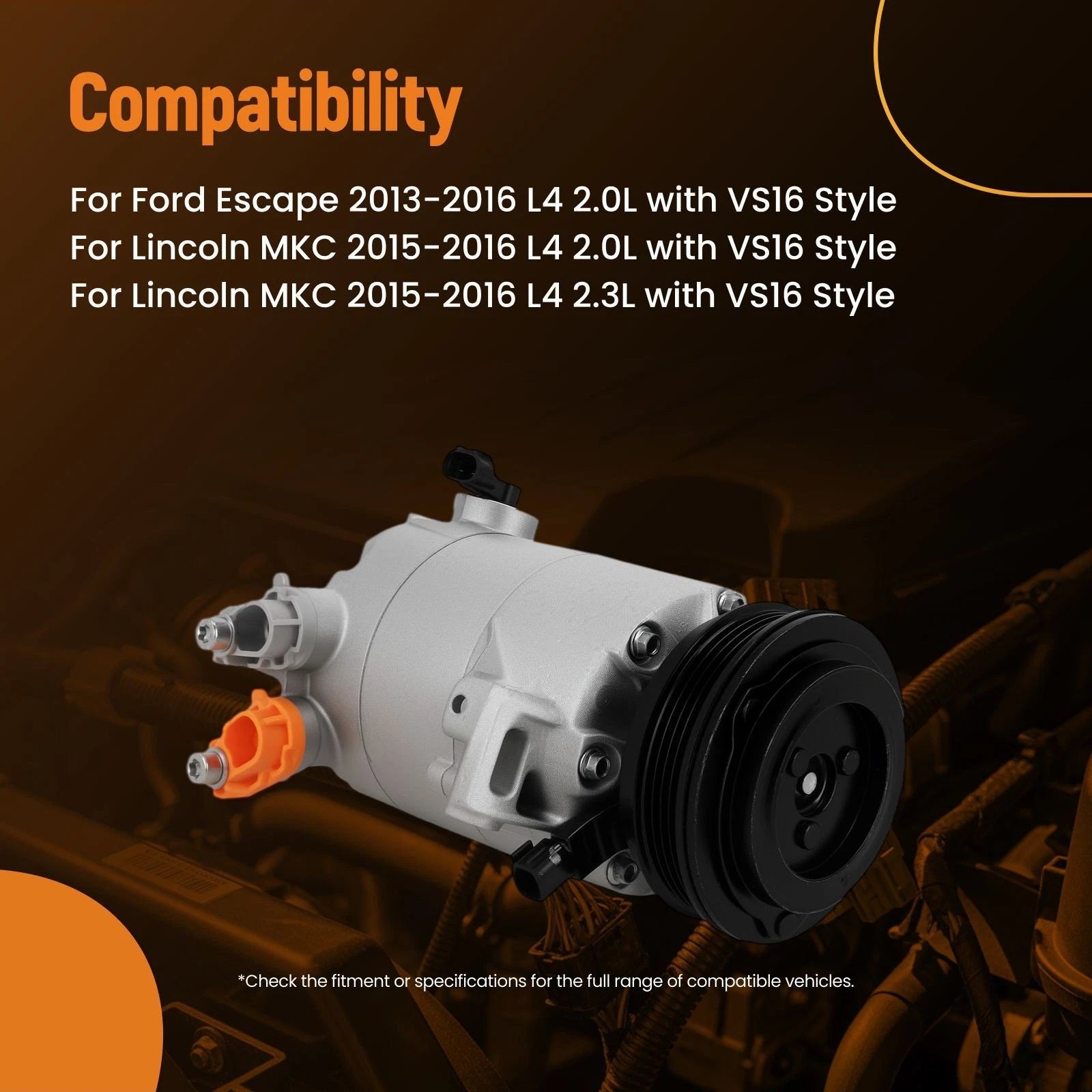 A/C Compressor for Ford Escape 2013-2016, Lincoln MKC 2015-2016