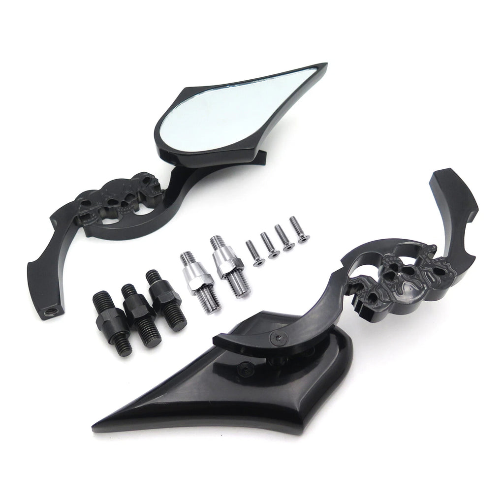 Black Billet Skull Blade Mirror for Honda Kawasaki Suzuki Cruiser (All Years)