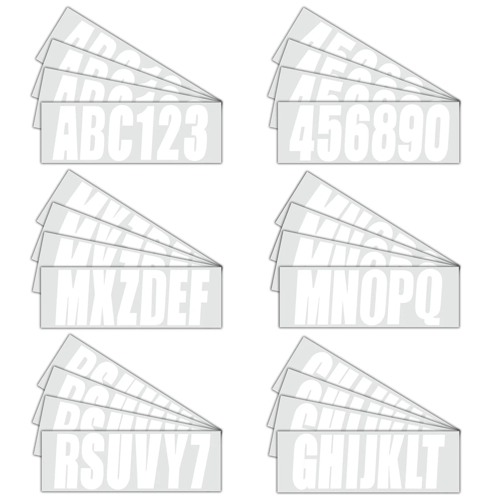 Set of 4 White Boat Registration Decals A-Z 0-9