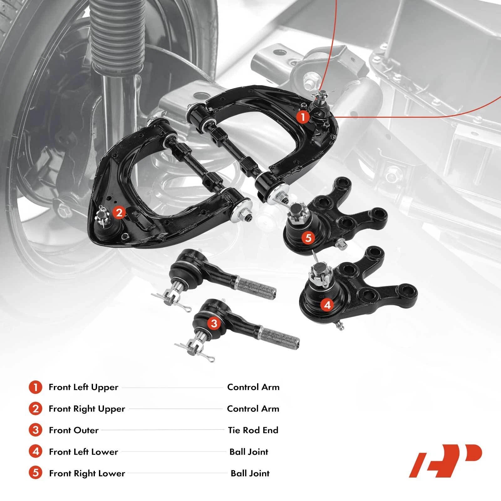 6X Front Control Arm, Tie Rod End & Ball Joint for Mitsubishi Montero