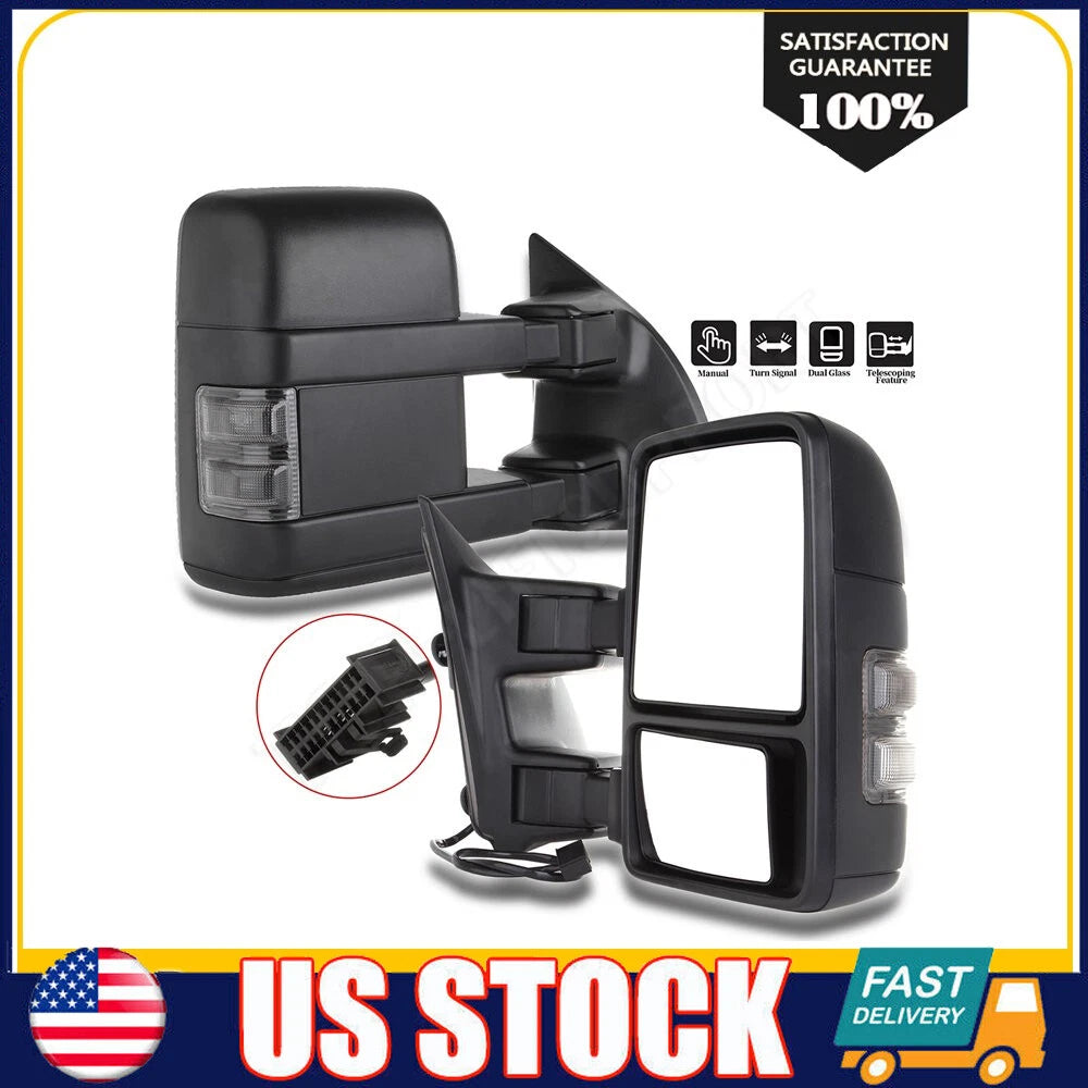 Set of 2 Manual Towing Mirrors with LED Signals for Ford F250 F350 F450 F550
