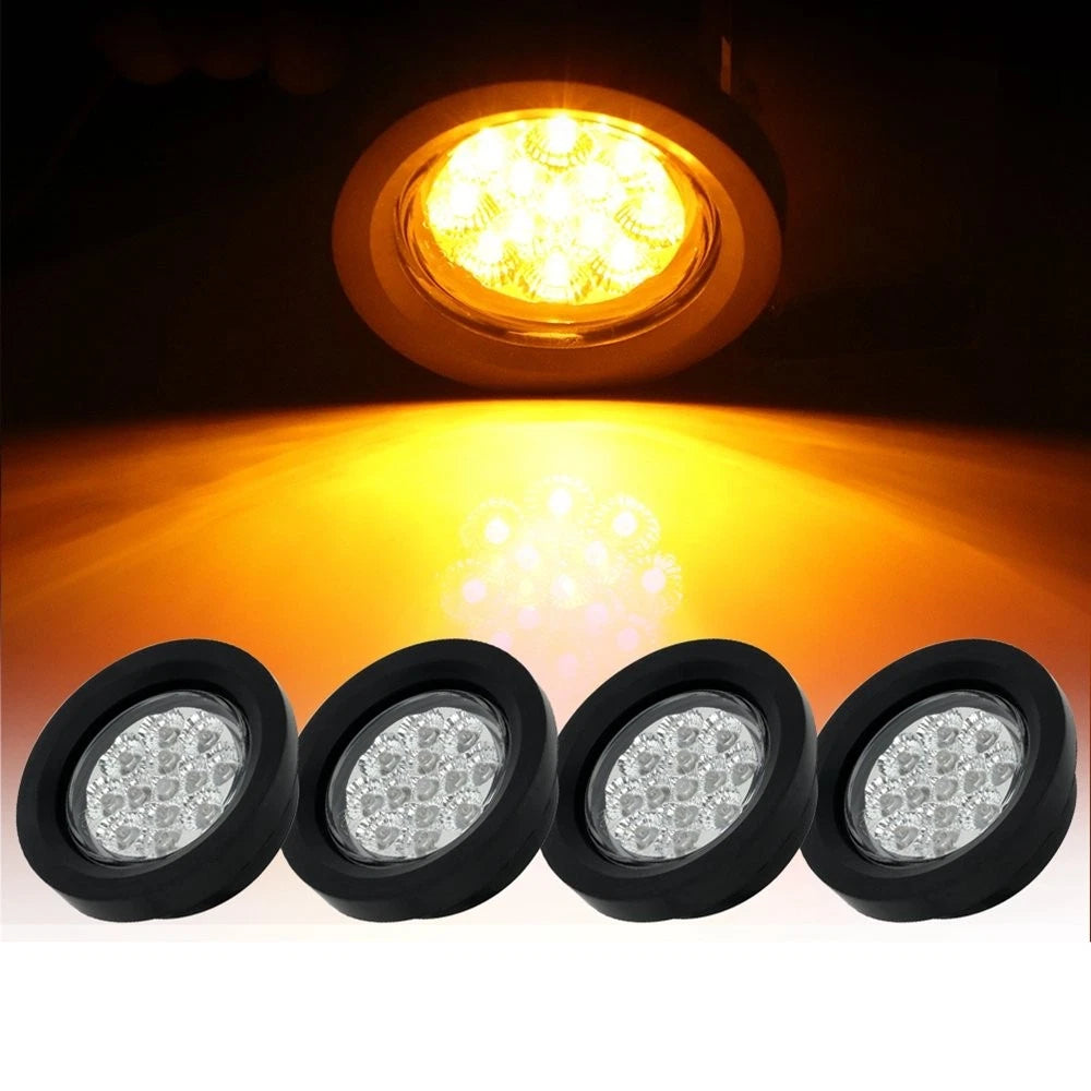 Set of 4 Amber 2.5" 13 LED Clear Lens Side Marker Lights for Trailer