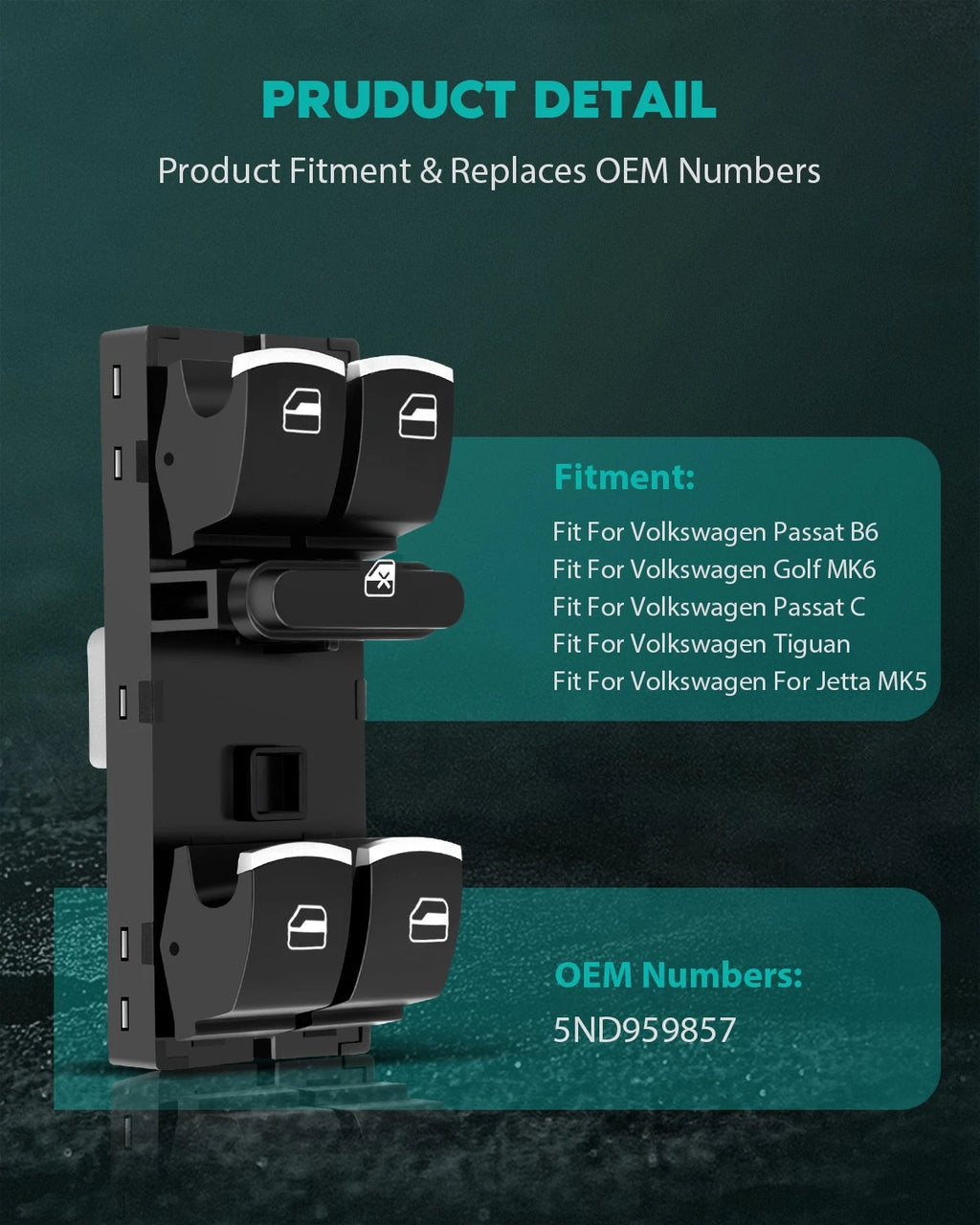 Power Window Switch for Volkswagen Passat Jetta CC Golf GTI (2010–2019)