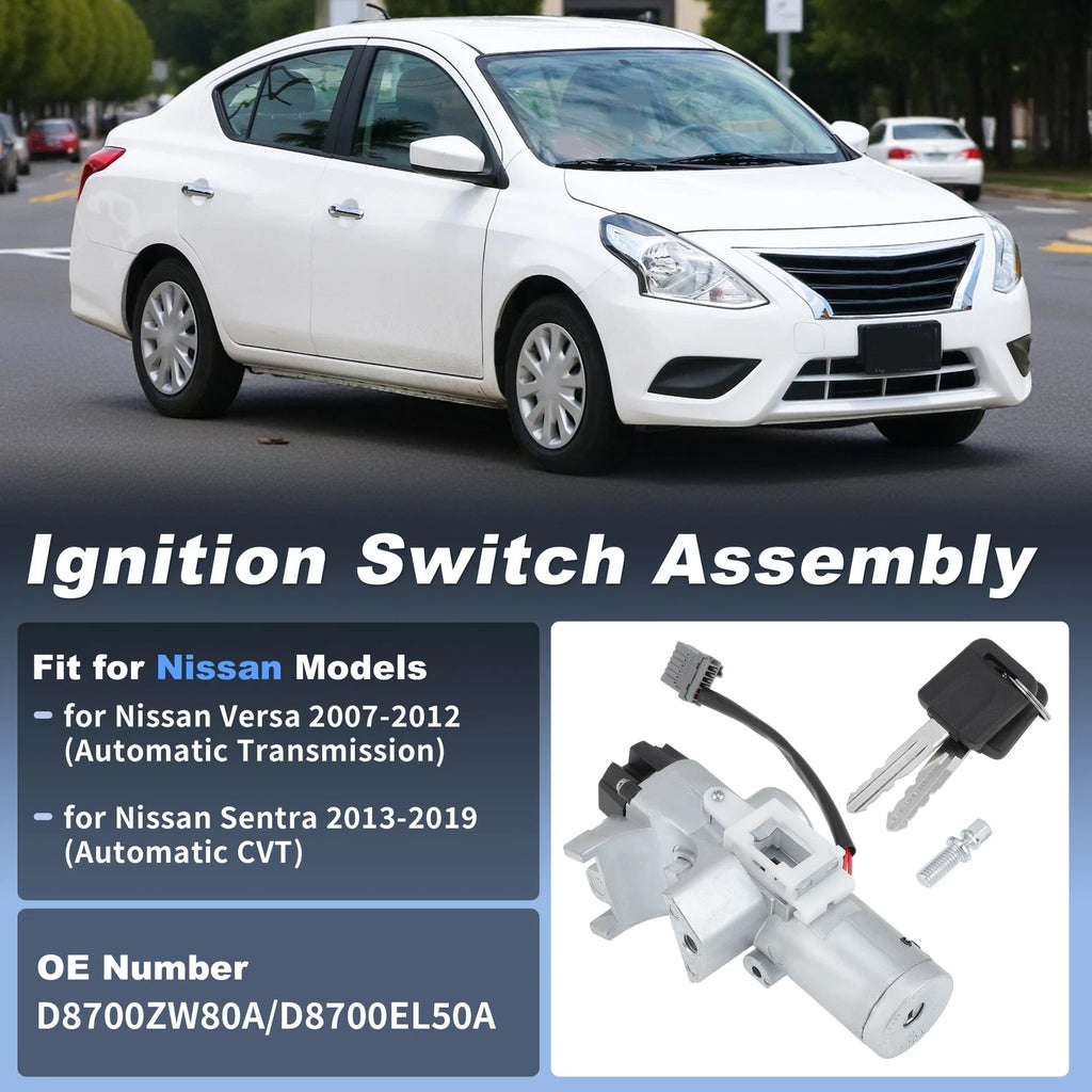 Ignition Lock Cylinder w/ 2 Key for Nissan Versa (2007–2012) D8700ZW80A/D8700EL50A