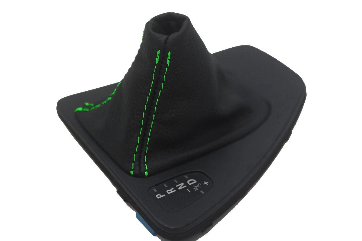 Leather Automatic Shift Boot Cover for BMW E90 (2005–2013) Green Stitch