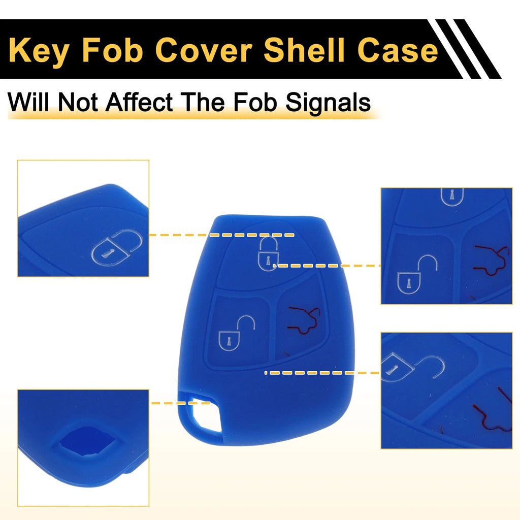 Blue Car Key Case for Mercedes-Benz C-Class (W203, W204, S203) - 3 Buttons