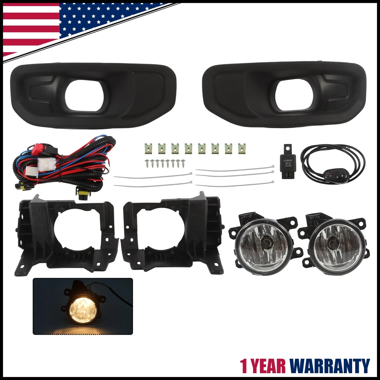 Set of 2 Bumper Fog Lights for Ram 1500 (2019–2024) w/Bezel & Switch