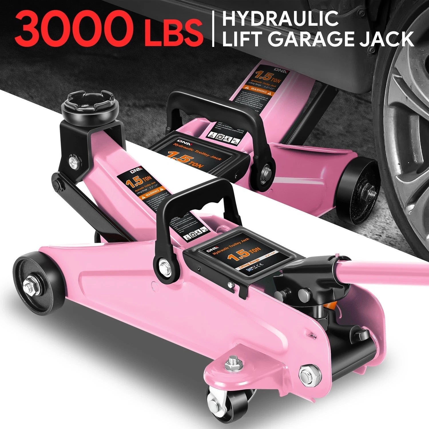 1.5 Ton Hydraulic Floor Jack for 3000lbs Capacity (5.3-12 in)
