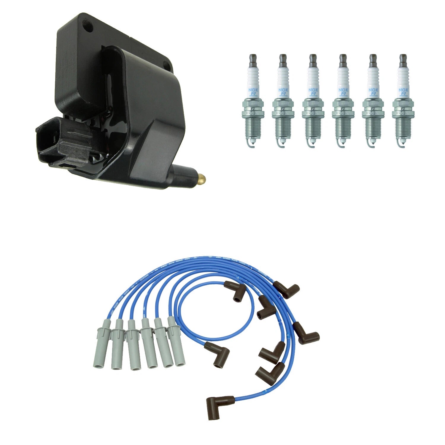 NGK Ignition Coil Wires & 6 Platinum Spark Plugs for Dodge Dakota Ram 1500 (1997–2004)