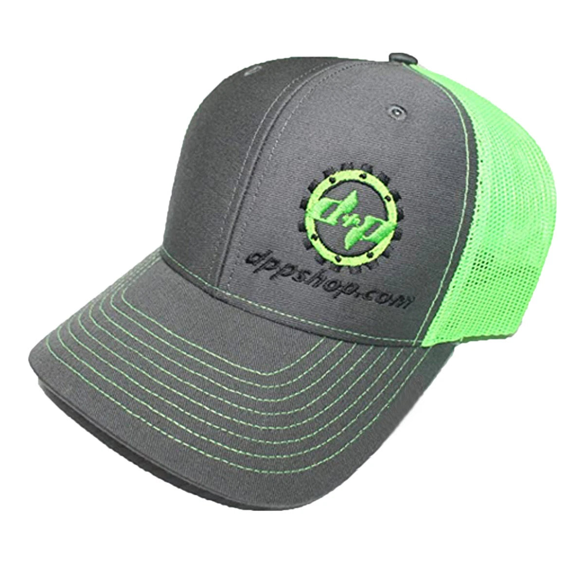 Set of 2 Embroidered DP Logo Snapback Caps - Charcoal Gray/Green Mesh