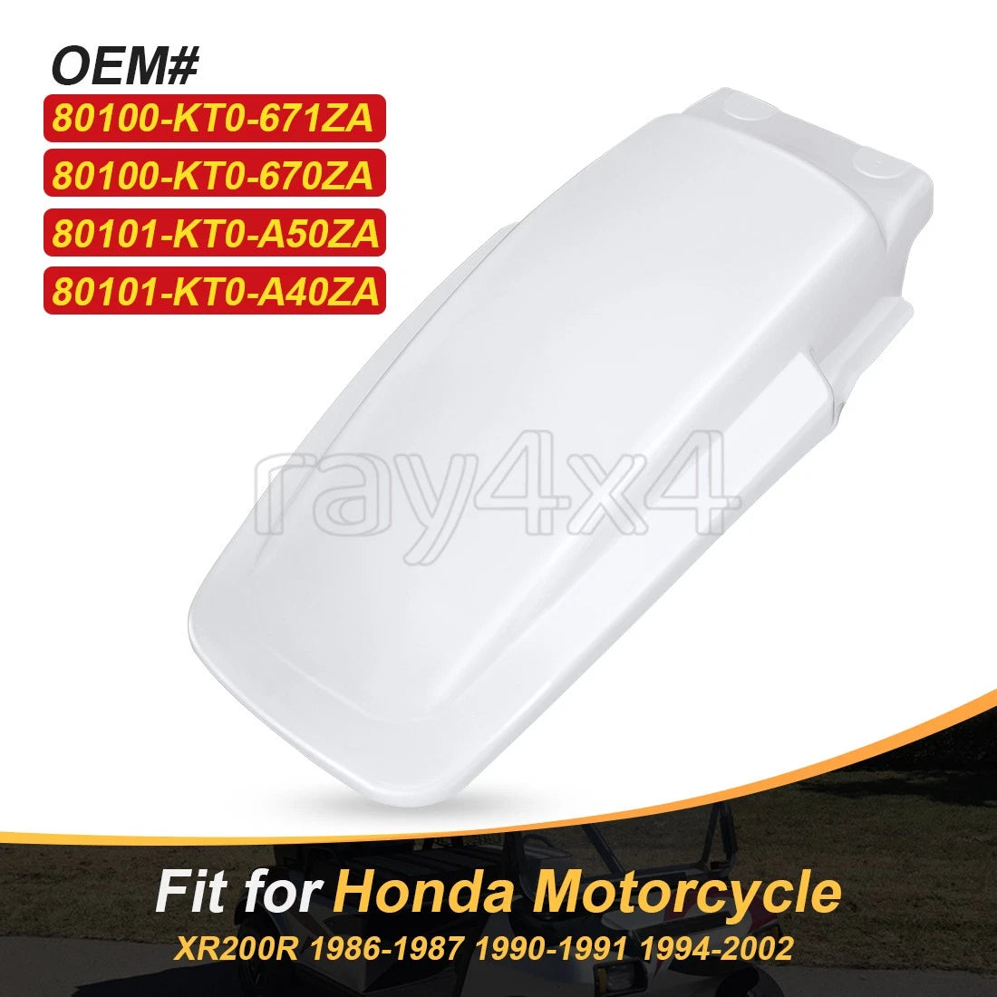 Replacement White Rear Fender for Honda XR200R (1986–2002)
