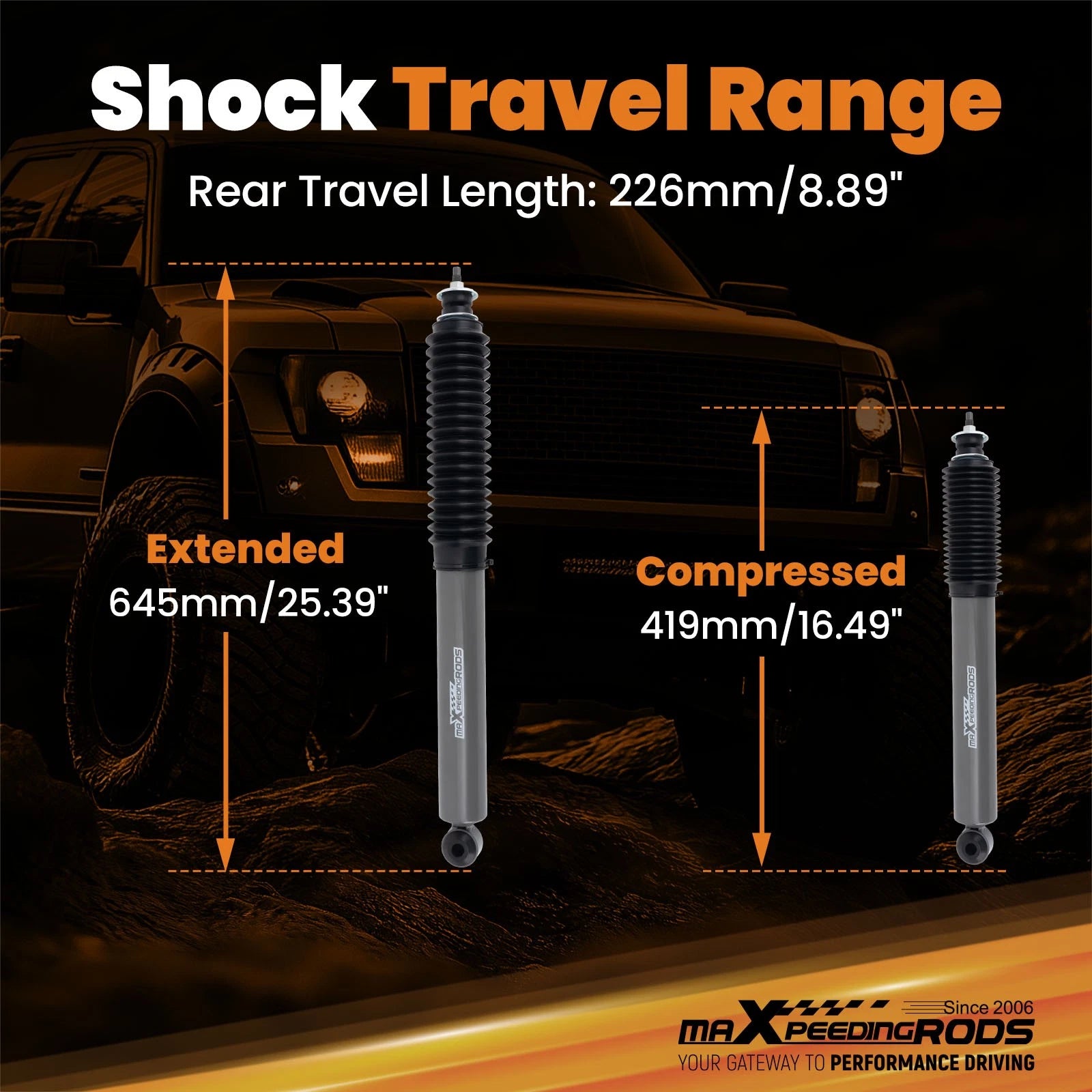 2" Rear Lift Shock Absorbers for Toyota Tacoma 2WD/4WD (2005–2023)