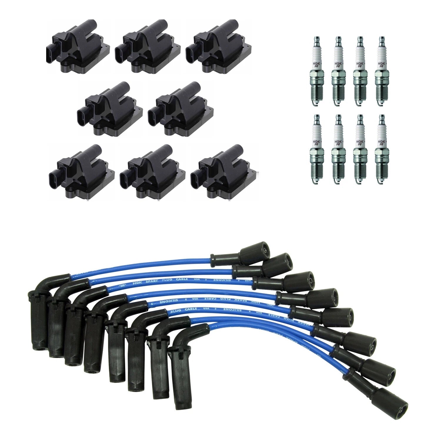 NGK Ignition Coil Wires & 8 Nickel Spark Plugs Kit for Express Savana 3500 (2003–2007)