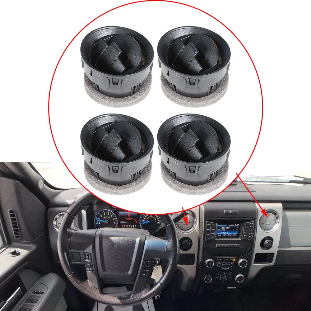 Set of 4 Black Dash AC Heater Air Vents for Ford F-150 (2009–2014)