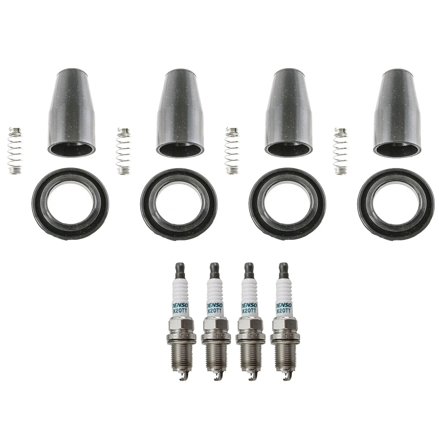 Set of 4 Denso Iridium TT Spark Plugs & Coil Boots for Chevrolet Cruze Sonic (2011–2019)