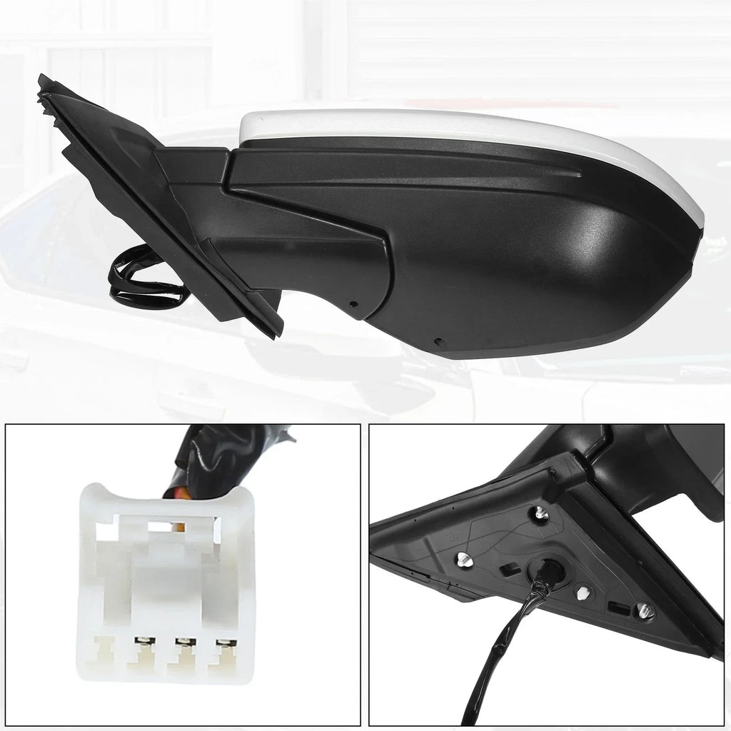 Left Side Exterior Door Mirror Assembly White for Honda Civic (2016-2021)