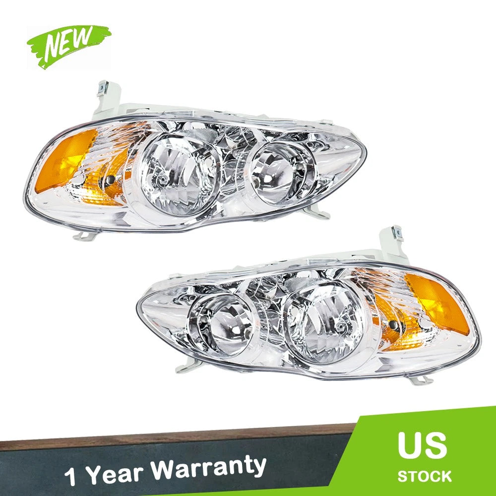 Set of 2 Headlights for Toyota Corolla (2003–2008) Chrome Clear Halogen