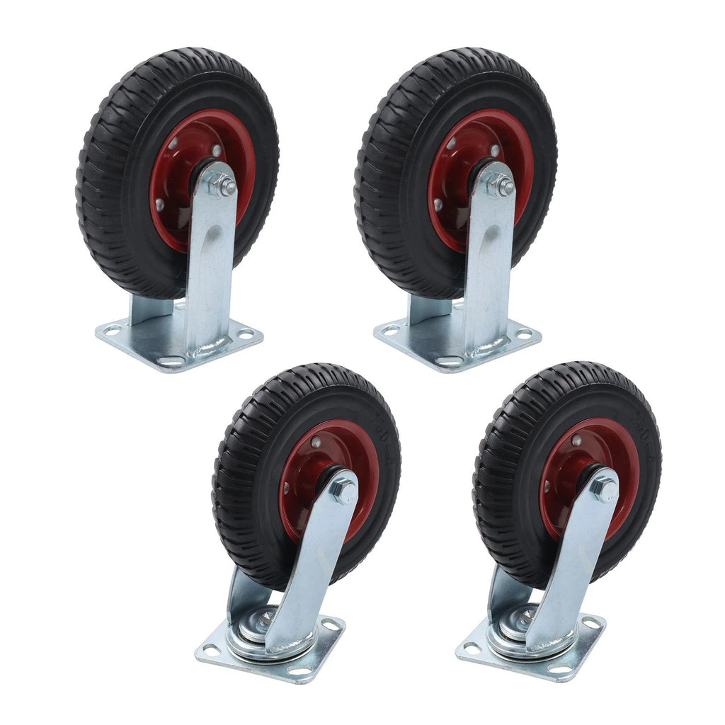 Set of 4 Heavy-Duty 8" Rubber Casters for Cart (Fixed & Swivel)
