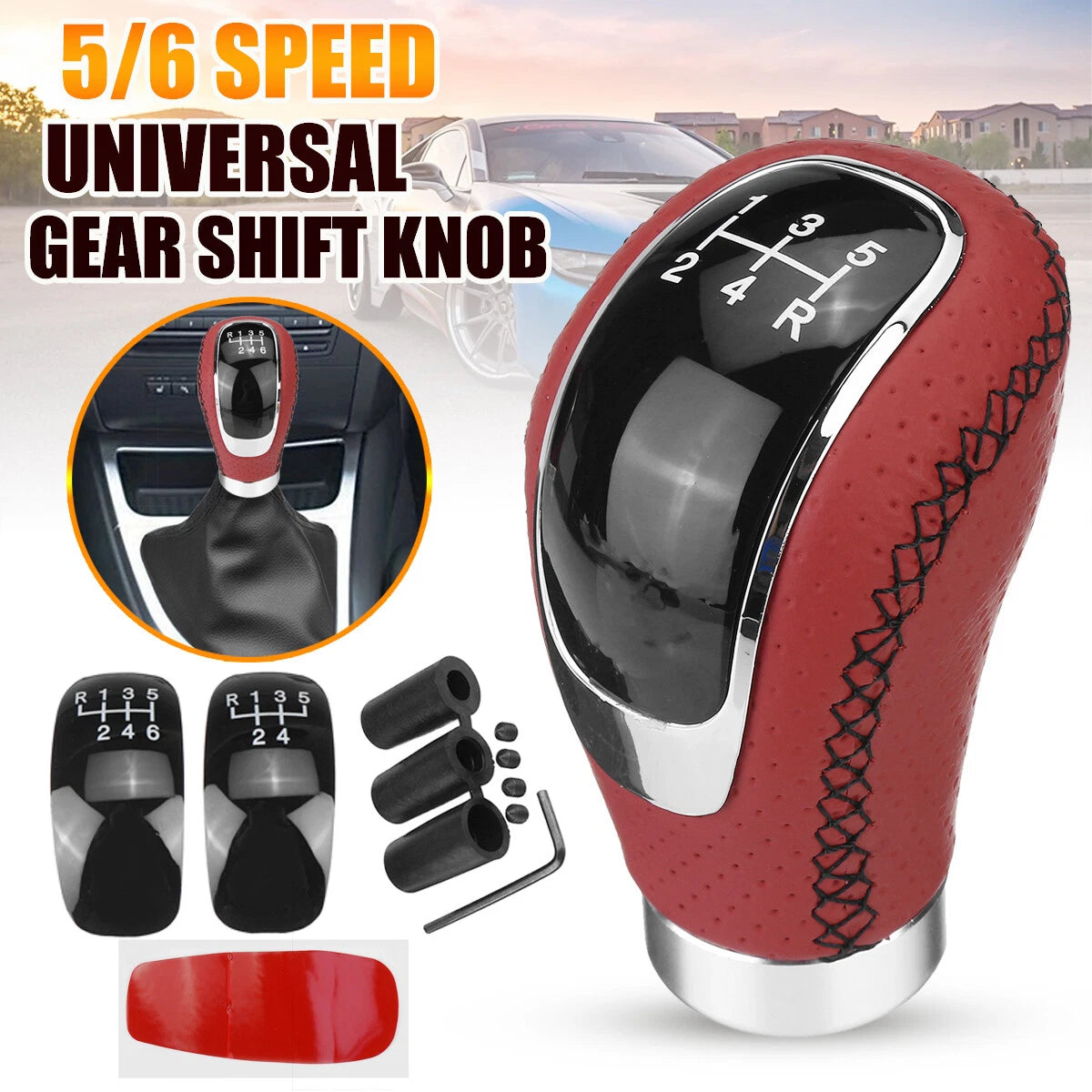 5/6 Speed Manual Gear Shift Knob for Universal Fit (Red & Black)