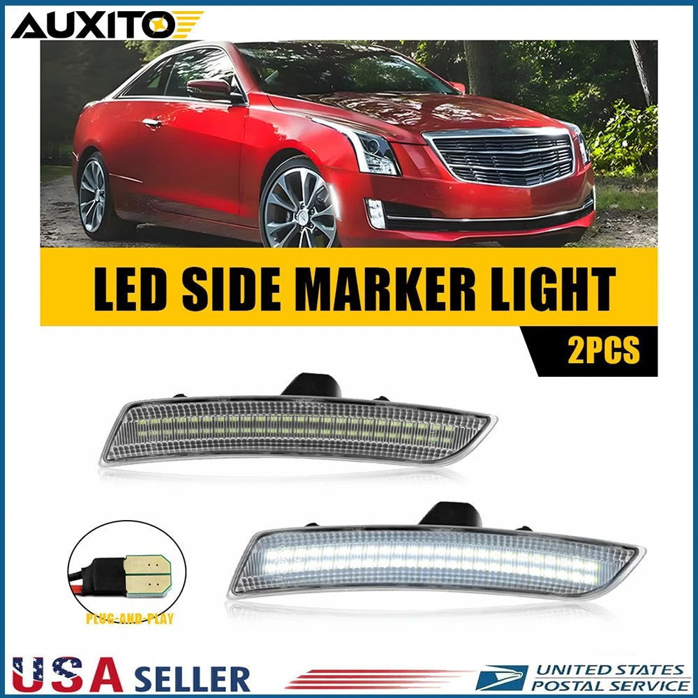 2X Clear Lens White LED Front Side Marker Lights for Cadillac CTS ATS (2015–2020)