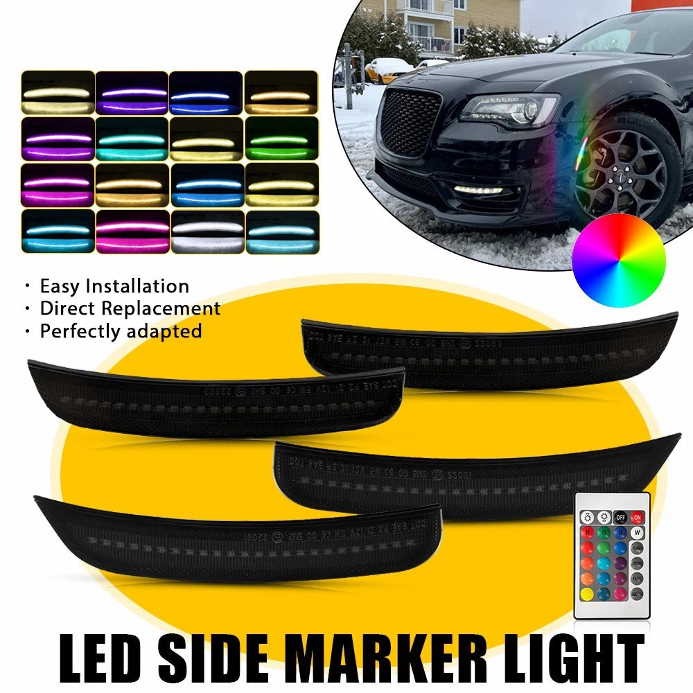 Set of 4 RGB LED Front Rear Marker Lights for Chrysler 300 (2015–2023)