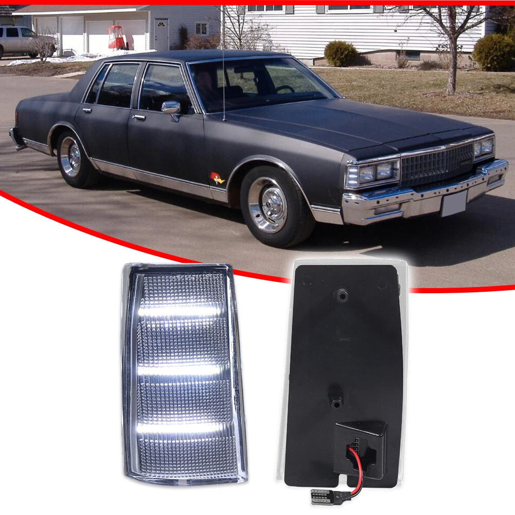 2X Clear White LED Side Marker Light Assembly for Chevy Impala Caprice (1981–1985)