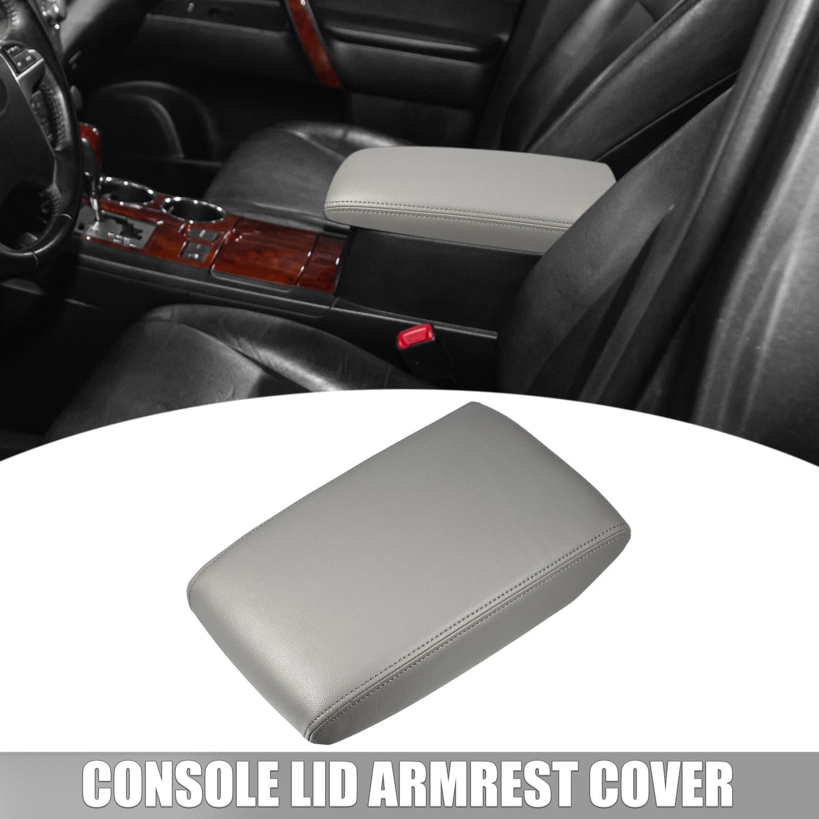 Center Console Lid Armrest Cover for Toyota Highlander (2014–2019) Gray Faux Leather