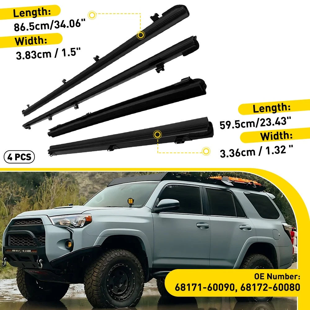 Set of 4 Front Rear Inner Door Glass Weatherstrip for Toyota 4Runner (2010–2024)