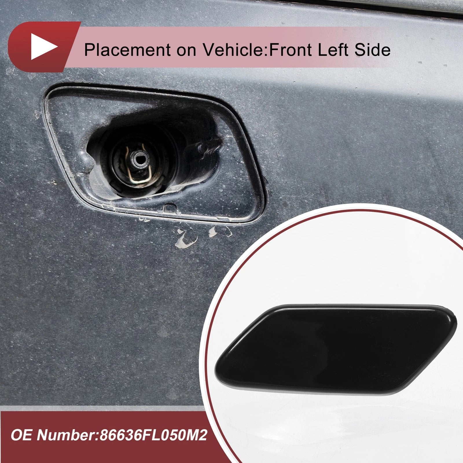 Front Left Washer Nozzle Cover Cap for Subaru XV Crosstrek (2018–2020) Black