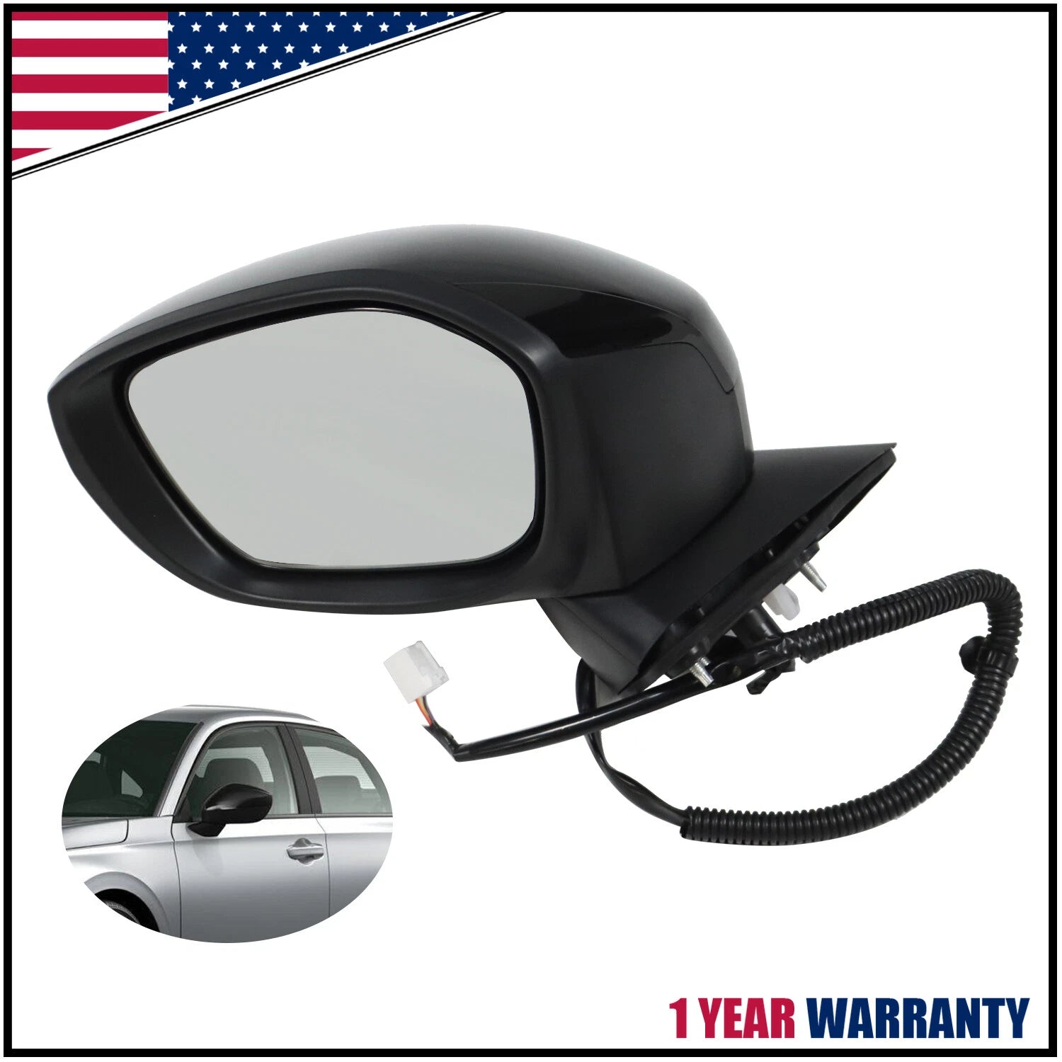 3 Pins Power Adjust Black Mirror for Honda Civic (2022–2023) Left Driver Side