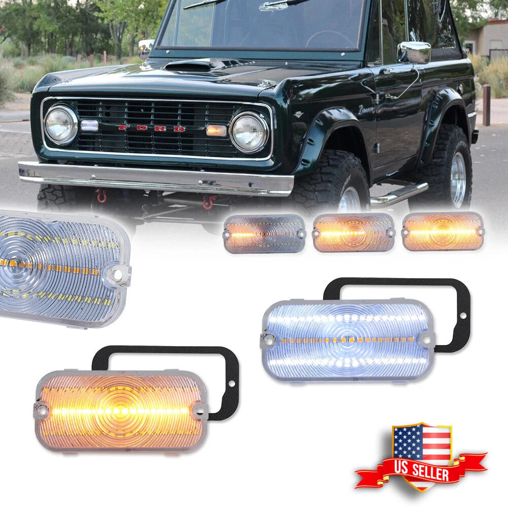 2X Clear Switchback LED Parking Signal Lights for Ford Bronco (1966–1968)