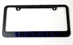 Matte Black Premium License Plate Frame with Blue Outline Script for Lowrider (Universal)