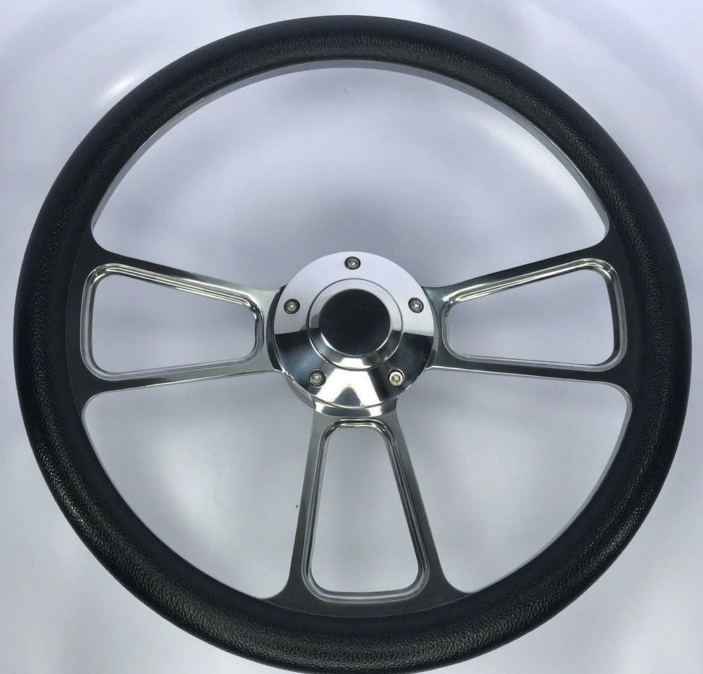 14 Inch Polished Billet 5 Hole Steering Wheel for Black Vinyl Half Wrap