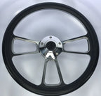 14 Inch Polished Billet 5 Hole Steering Wheel for Black Vinyl Half Wrap