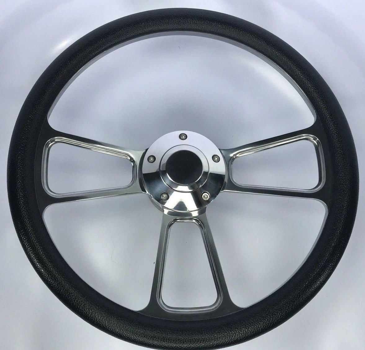 14 Inch Polished Billet 5 Hole Steering Wheel for Black Vinyl Half Wrap