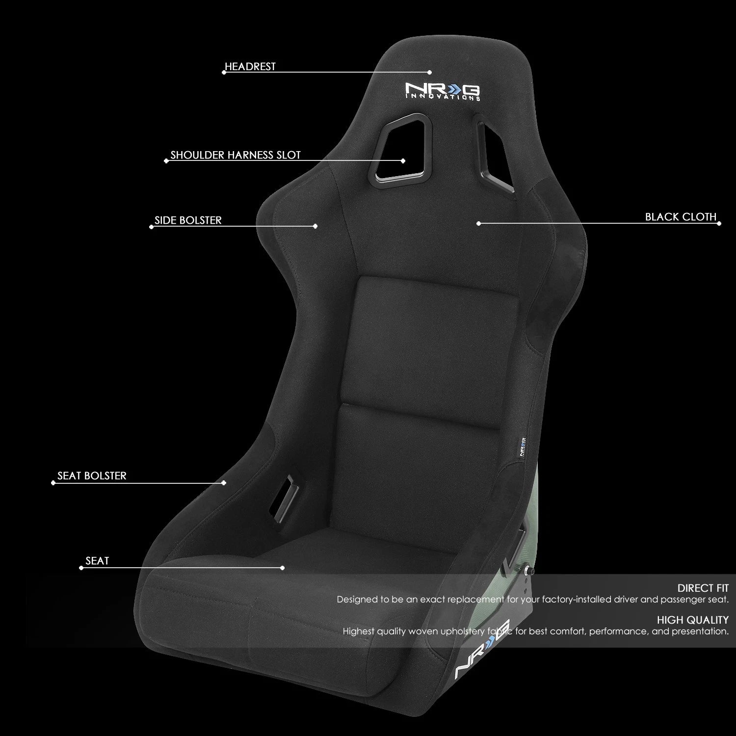 NRG Innovations Racing Bucket Seat Large Size RSC-302CF-GN for Universal (2010–2023)