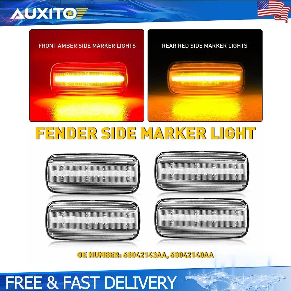 Set of 4 Clear LED Side Marker Lights for Dodge Ram 2500 3500 (2010–2018)