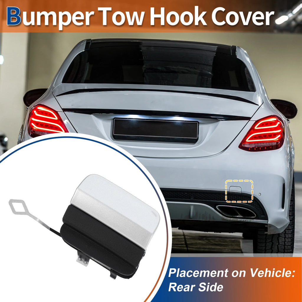 Rear Car Bumper Tow Hook Cover for Mercedes-Benz (2015–2020) No.A2058853303 Silver Tone