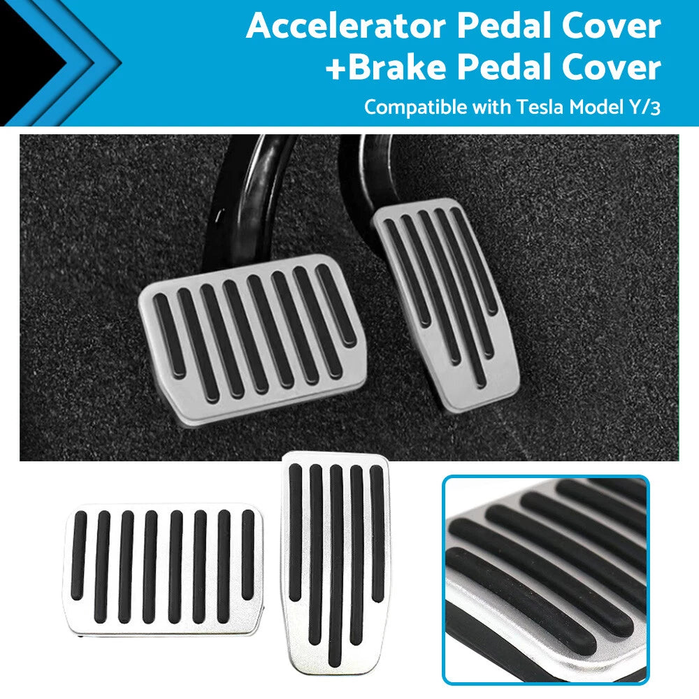 Aluminum Foot Pedal Pads Cover for Tesla Model Y Model 3 (2020–2023)