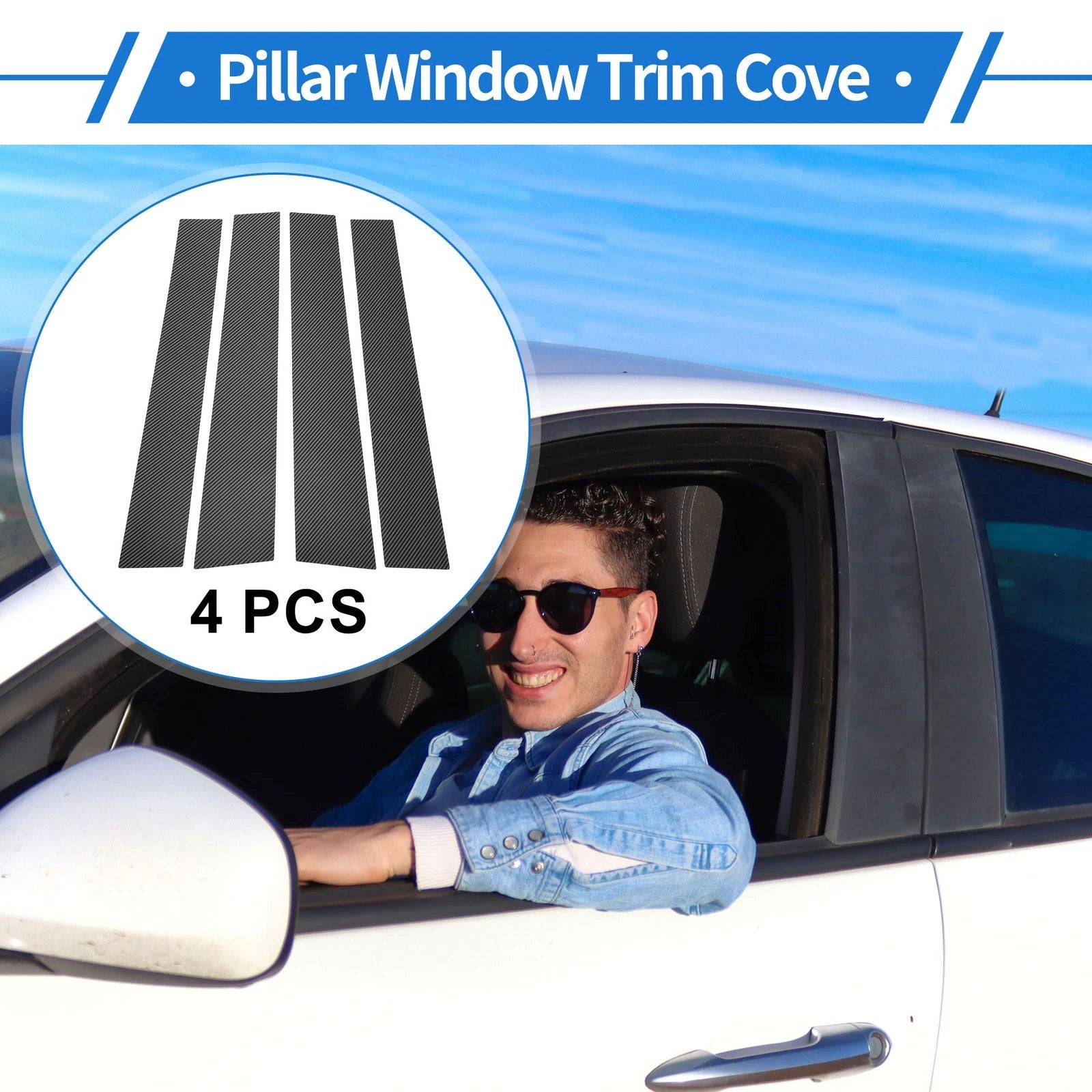 Set of 4 Door Pillar Window Trim for Mitsubishi L200  Carbon Fiber