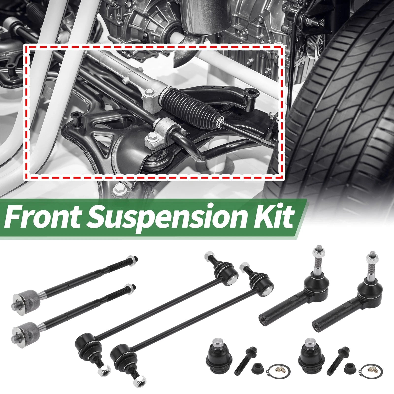 Set of 8 Front Suspension Kit Tie Rod Ends Sway Bar Links for Dodge