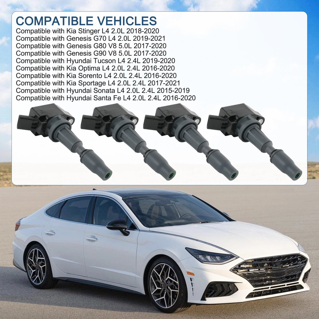 Set of 4 Ignition Coils for Hyundai Sonata, Santa Fe, Kia Optima, Sorento