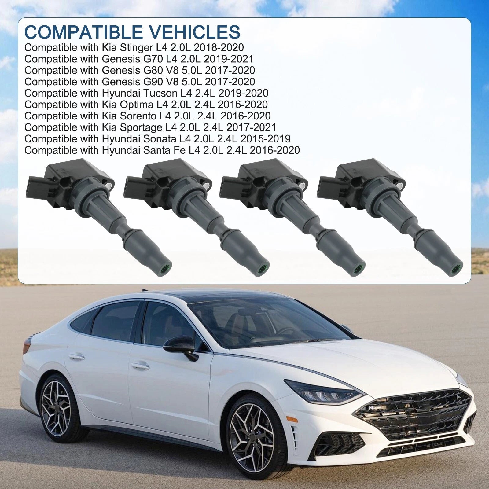 Set of 4 Ignition Coils for Hyundai Sonata, Santa Fe, Kia Optima, Sorento