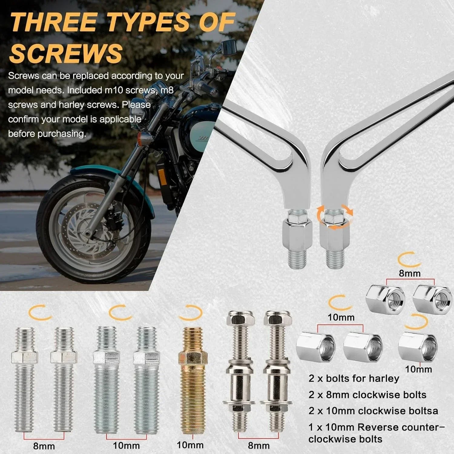 Chrome Motorcycle Mirrors for Chopper Cruiser Bobber Cafe Racer Scooter