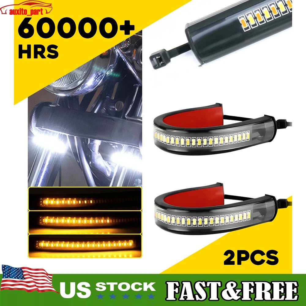 2X Amber LED Fork Turn Signal Light Strip for Motorcycle (USA)