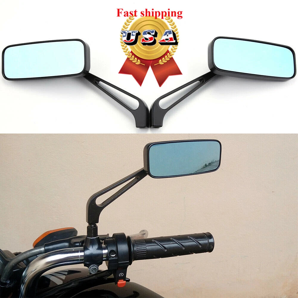 Universal Rectangle Smoke Blue Motorcycle Rearview Side Mirrors 8mm 10mm