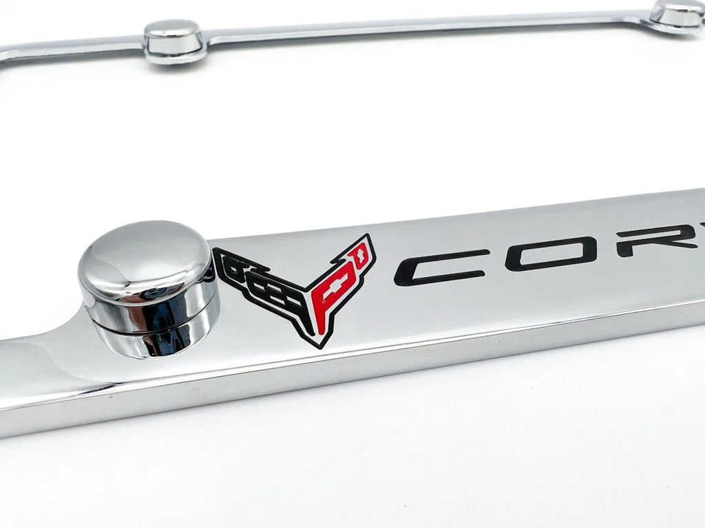 Notched Chrome License Plate Frame Replacement for Chevy C8 Corvette (2020–2024)