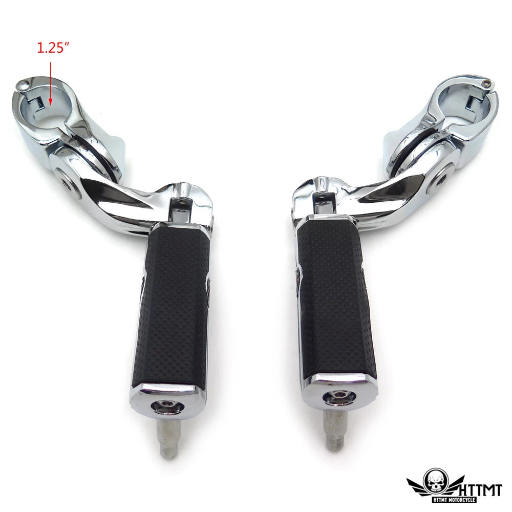 1-1/4" Chrome Short Angled Gear Skull Foot Pegs for Harley