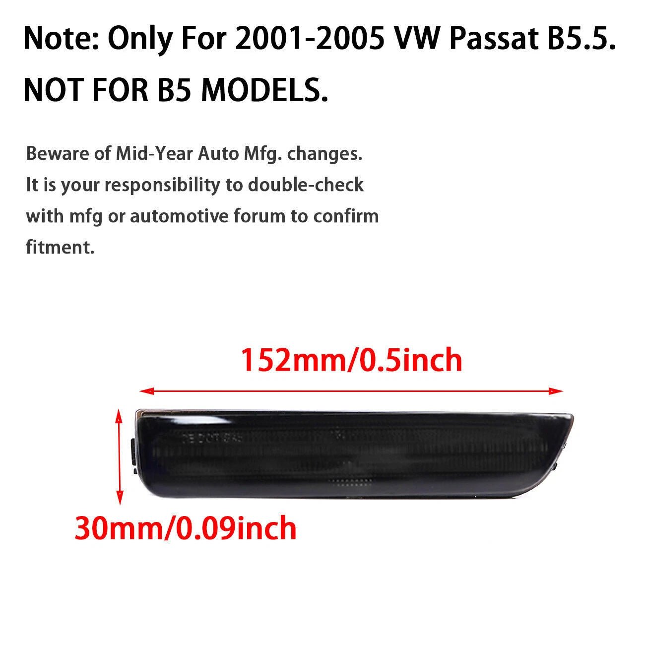 Smoke Lens Amber LED Side Marker Lights for VW Passat B5.5 (2001–2005)