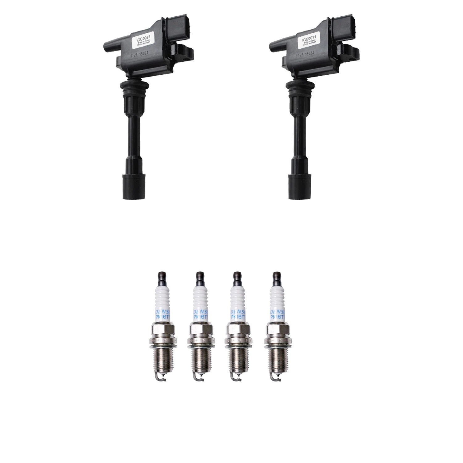 Set of 2 Ignition Coils & Denso Platinum Spark Plugs for Mazda Protege (1999–2003)